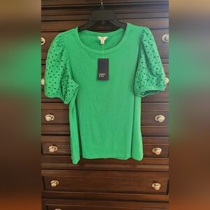 Crown & Ivy Eyelet Sleeve Green Blouse